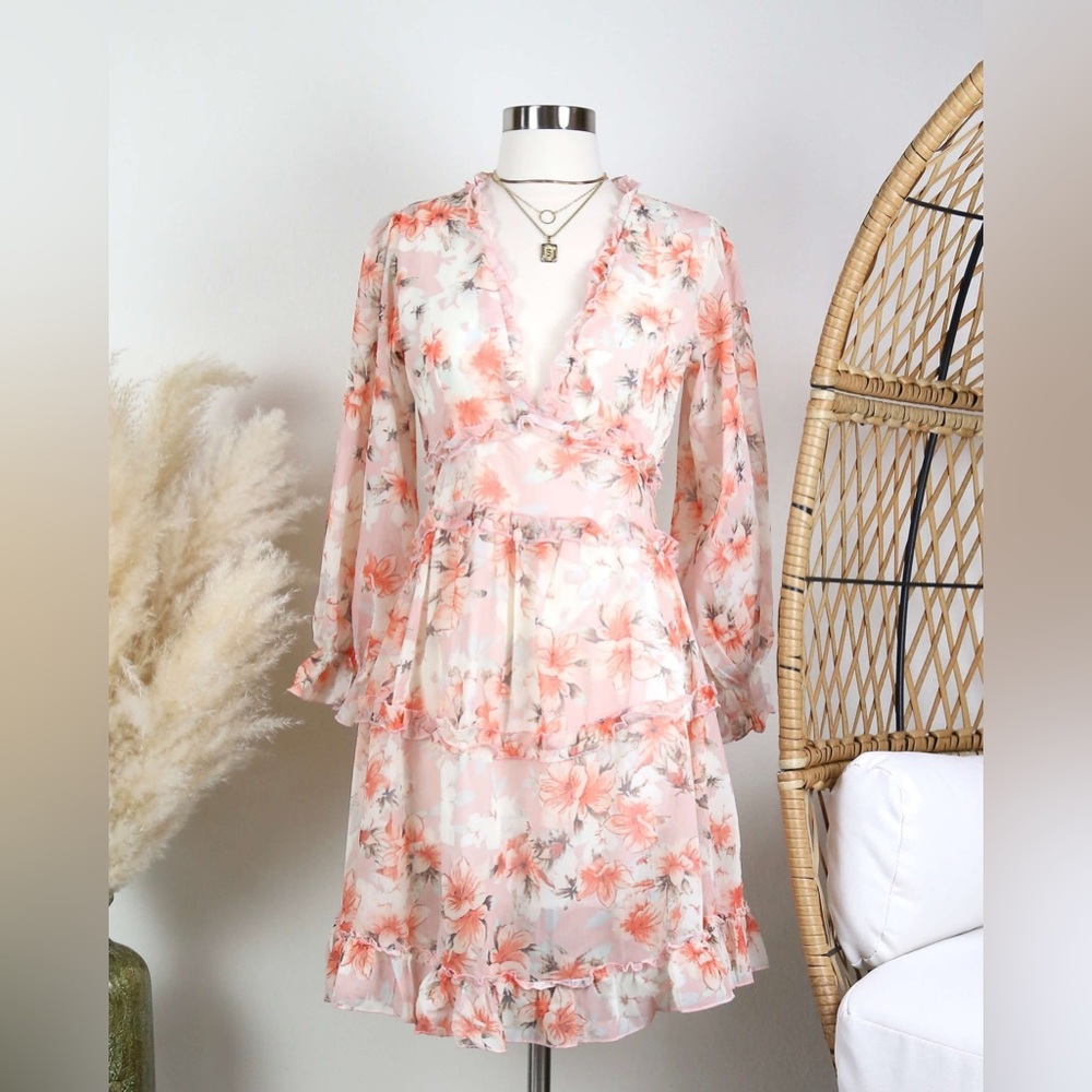 Walks at Sunset Ruffle Dress in Coral